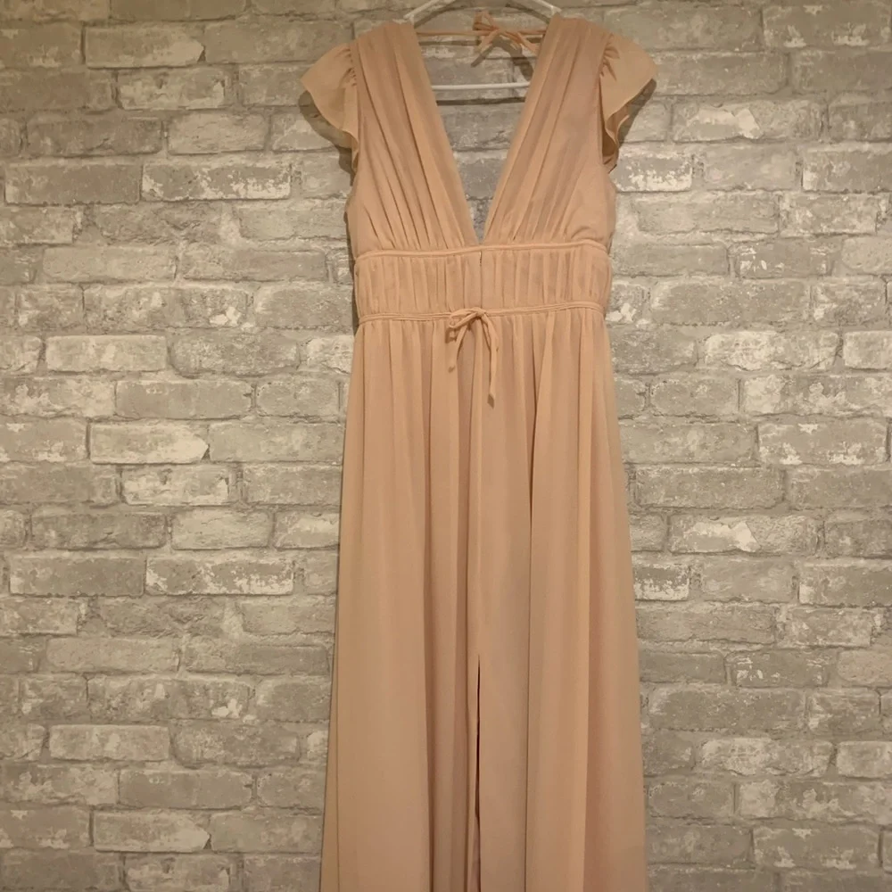Lulus I’m All Yours Blush Ruffle Light Pale Pink Bridesmaid Dress Maxi V-Neck S - Picture 4 of 11